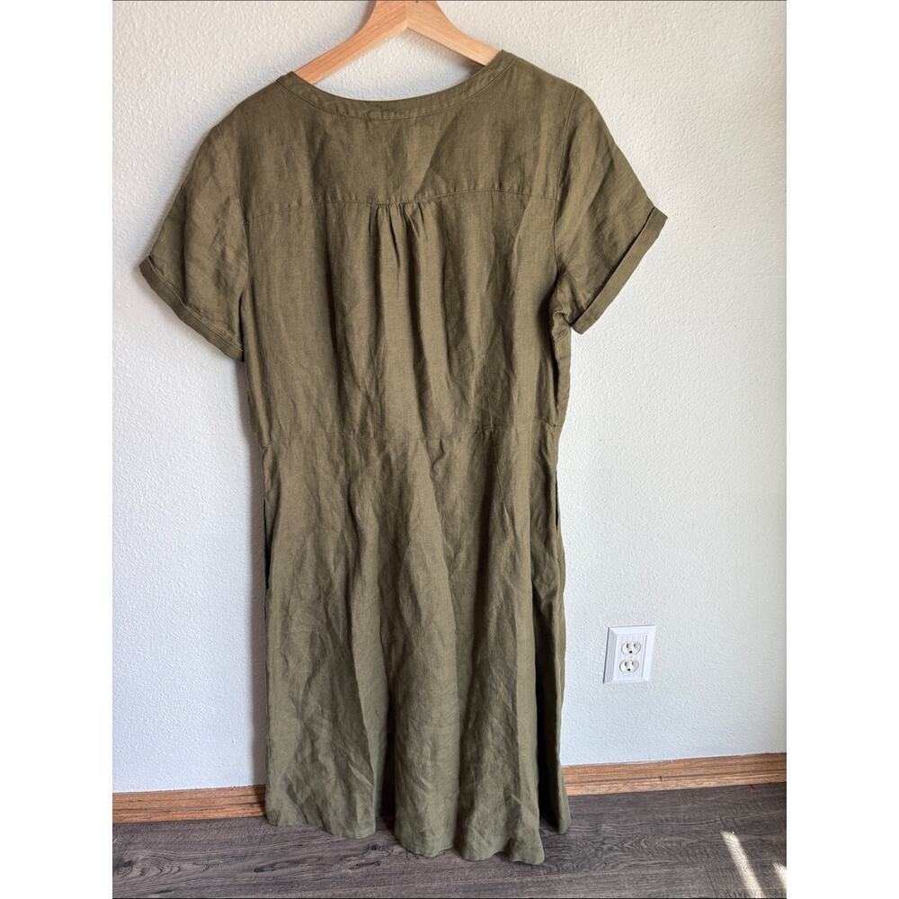 TALBOTS Linen Shirtdress Womens Olive Neutral 12 - Picture 6 of 8